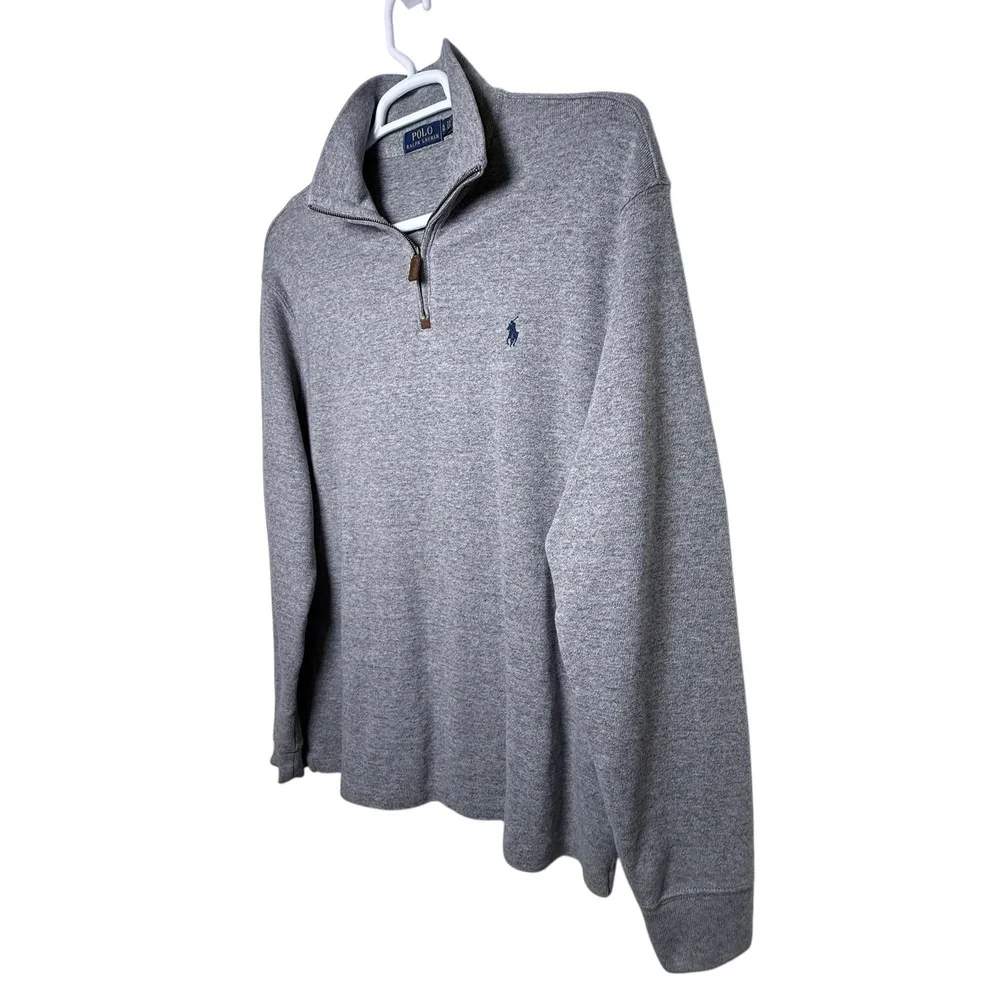 Polo Ralph Lauren Mens Gray Heathered Quarter Zip Pullover Sweater‎ Size Large